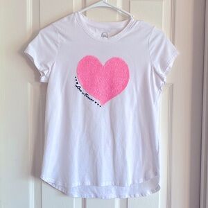 Wonder Nation Girl’s XL Tshirt Flip Sequin HEART Neon Pink Orange Summer